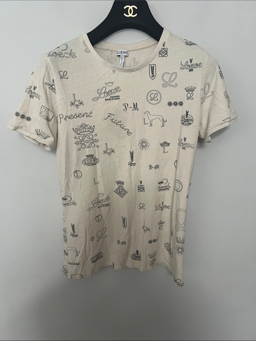 Loewe Cream Knit Top with Contrasting Black Logo